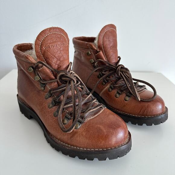 Frye Archie Hiking Boots 7 Leather Faux Shearling Lined Distressed Vibram Sole - Picture 4 of 11